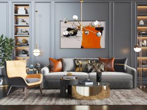 后现代布艺多人沙发休闲椅子茶几组合