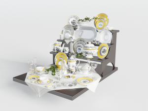 欧式陶瓷餐具组合收纳架3d模型 欧式陶瓷餐具组合收纳架