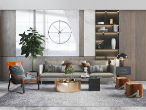 后现代多人沙发休闲椅子坐墩茶几组合