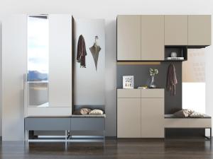 现代玄关带穿衣镜的鞋柜