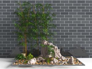 中式假山竹子景观小品