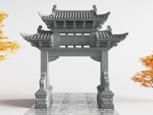 中式仿古建筑双柱大门