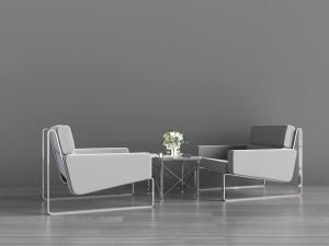 后现代灰色单人沙发、边几3d模型 后现代灰色单人沙发、边几