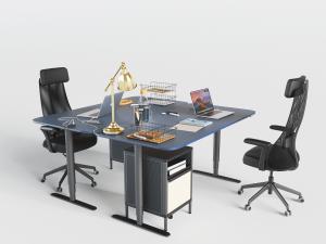 现代双人位黑色书桌椅组合3d模型 现代双人位黑色书桌椅组合