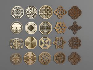 中式雕花构件窗格