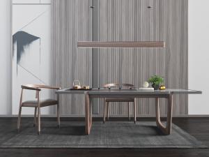 新中式长方形茶桌椅组合