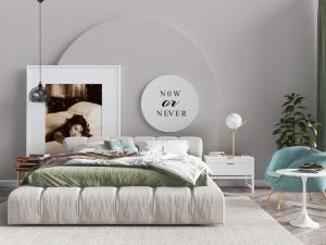 现代轻奢布艺双人床、休闲椅子