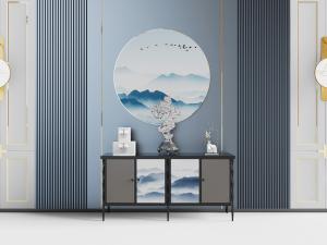 新中式玄关柜边柜假山盆景