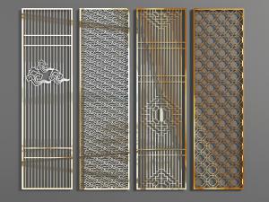 中式祥云装饰的金属屏风