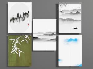 中式水墨山水装饰门帘