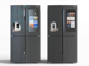 现代黑色四开门带饮水机的冰箱