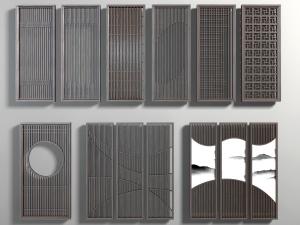 中式实木隔断3d模型 中式实木隔断