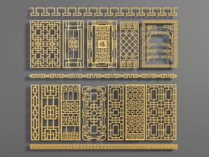 中式雕花窗格构件