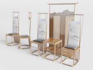 中式装饰水墨画的高背椅和屏风