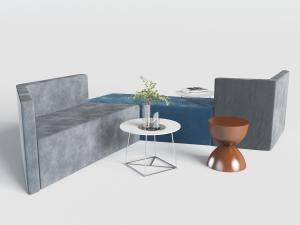 后现代转角多人沙发、边几