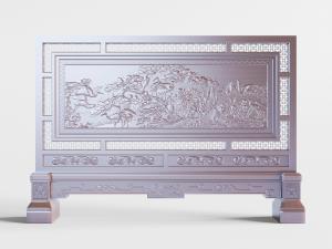 中式实木浮雕装饰的可移动屏风