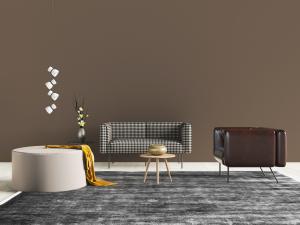 现代方格图案的双人沙发、圆形坐墩