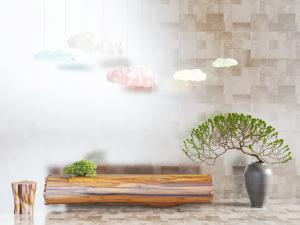 中式原木长凳盆景盆栽