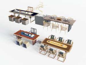 中式实木长方形茶桌椅茶凳