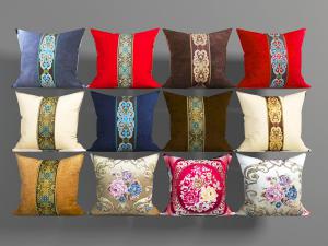 中式花纹的布艺靠垫抱枕
