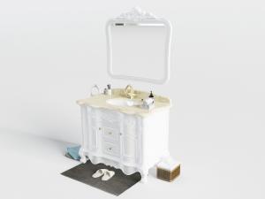 欧式白色洗手台洗手盆和浴室镜