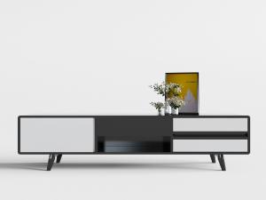 现代新中式黑白撞色电视柜