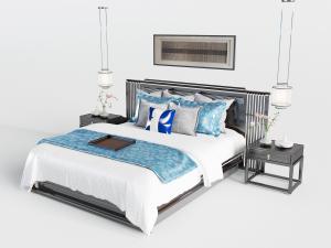 中式实木镂空床头双人床床头柜