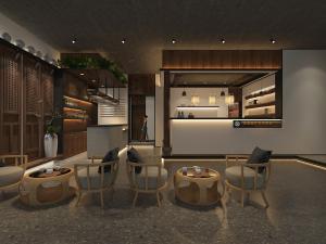 新中式酒店接待前台大厅休息区