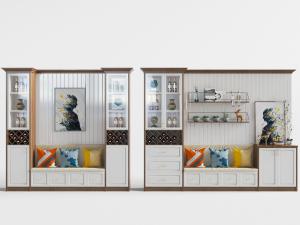 简欧实木带卡座的酒柜3d模型 简欧实木带卡座的酒柜