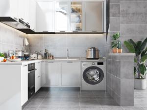 现代白色嵌入洗衣机的整体橱柜、吊柜