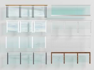 现代玻璃栏杆护栏3d模型 现代玻璃栏杆护栏
