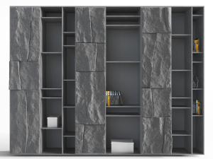 现代灰色石材实木拼接装饰置物柜