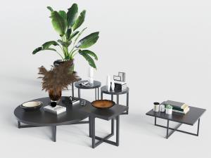 现代黑色圆形方形茶几边几角几