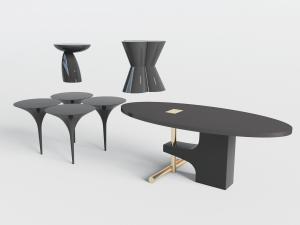 现代黑色椭圆形餐桌茶几边几3d模型 现代黑色椭圆形餐桌茶几边几