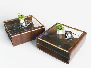 后现代方形玻璃台面的茶几