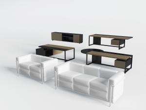 现代白色多人沙发茶几