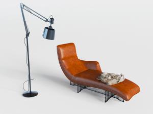 后现代皮革躺椅落地灯