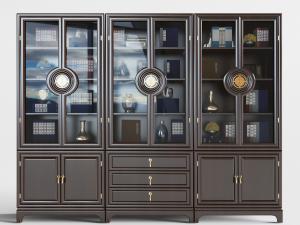 新中式实木带抽屉的装饰书柜