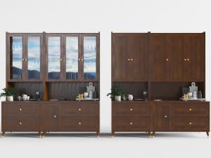 美式实木带玻璃柜门的餐边柜装饰柜