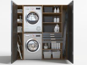现代嵌入洗衣机烘干机的储物置物柜