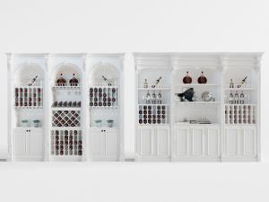 欧式白色实木雕花装饰的酒柜3d模型 欧式白色实木雕花装饰的酒柜