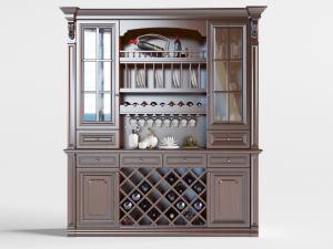 美式实木中间是酒格的酒柜3d模型 美式实木中间是酒格的酒柜