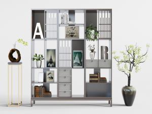 新中式装饰置物柜架