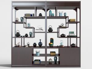 中式实木对称装饰置物柜