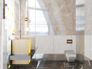 后现代大理石洗手盆洗手台、入墙式坐便器马桶