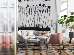 现代灰色多人沙发休闲椅子茶几组合