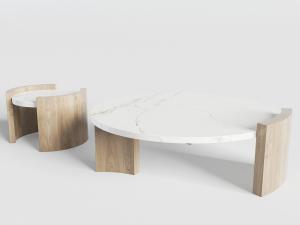 北欧实木支架大理石茶几边几