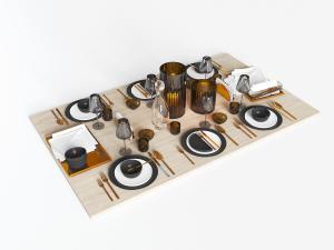 现代黑白两色陶瓷碗碟餐具组合3d模型 现代黑白两色陶瓷碗碟餐具组合