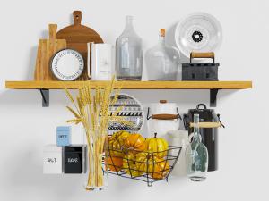 现代实木板厨房用品置物架