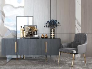 现代轻奢玄关边柜休闲椅子